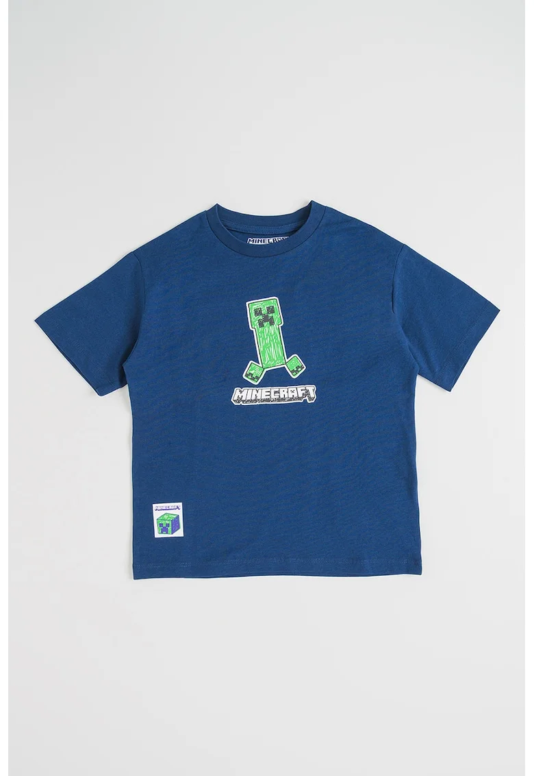 Tricou cu model Minecraft Culture Club, Alb/Verde/Bleumarin