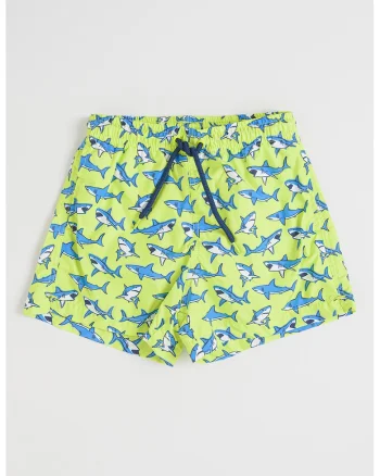 Pantaloni scurti de baie cu model cu rechin, Verde lime
