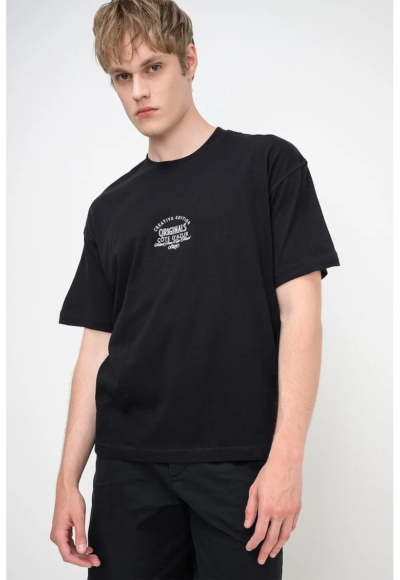 Tricou din bumbac organic cu broderie Menton, Negru