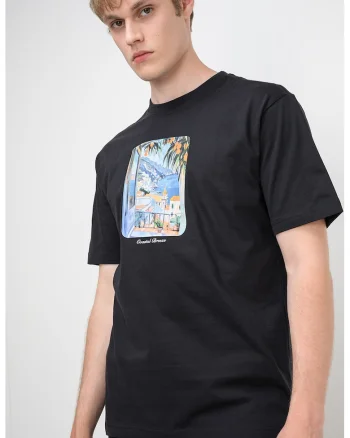 Tricou din bumbac organic Fred Graphic, Negru/Albastru inchis/Portocaliu pal