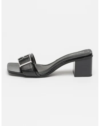 Papuci din piele cu toc inalt, Negru