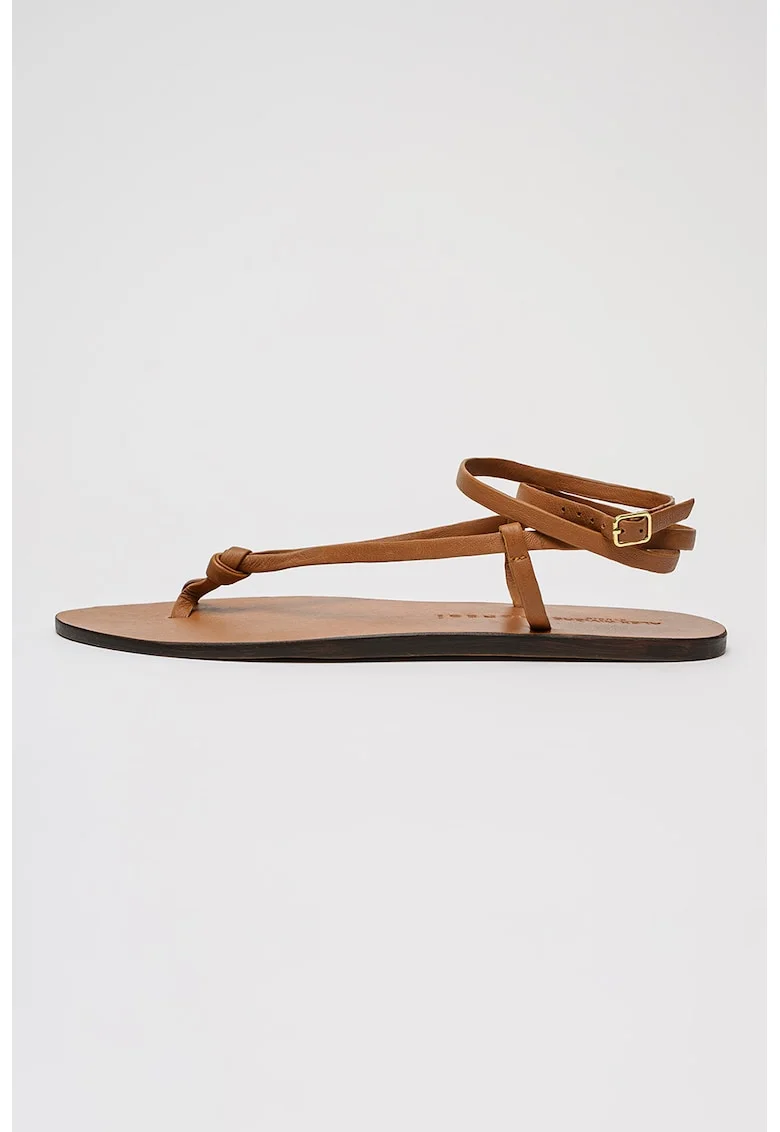Sandale din piele cu bareta separatoare Kate, Maro camel