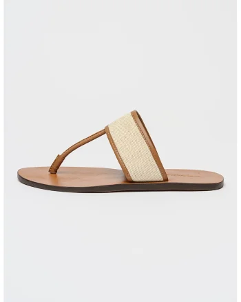 Papuci flip-flop din piele si panza Be, Maro Siena