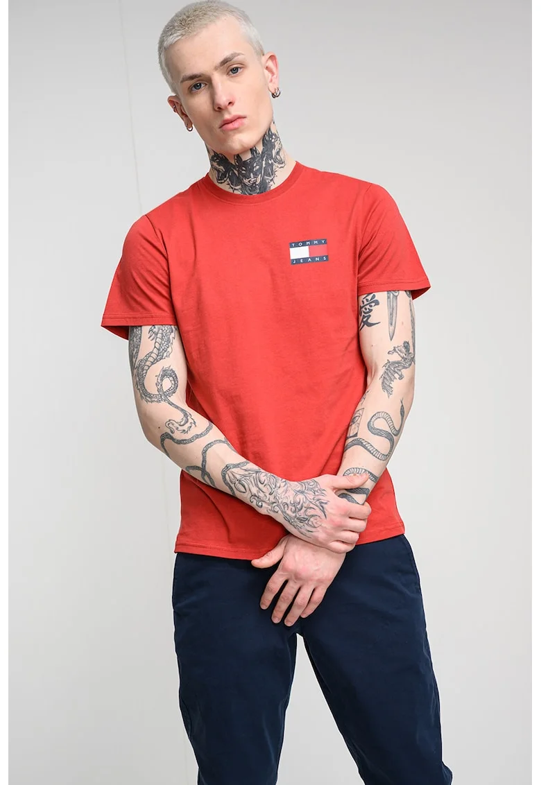 Tricou slim-fit cu imprimeu logo, Caramiziu