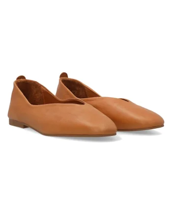Balerini din piele cu model uni si varf patrat