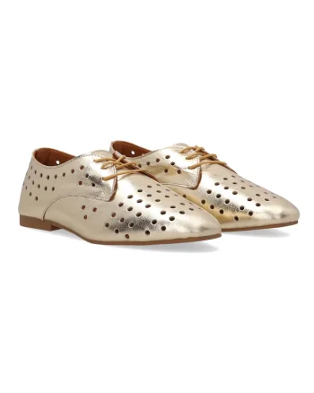 Pantofi din piele cu model ajurat si aspect metalizat,