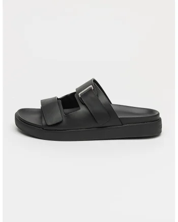 Sandale din piele cu barete cu inchidere velcro, Negru