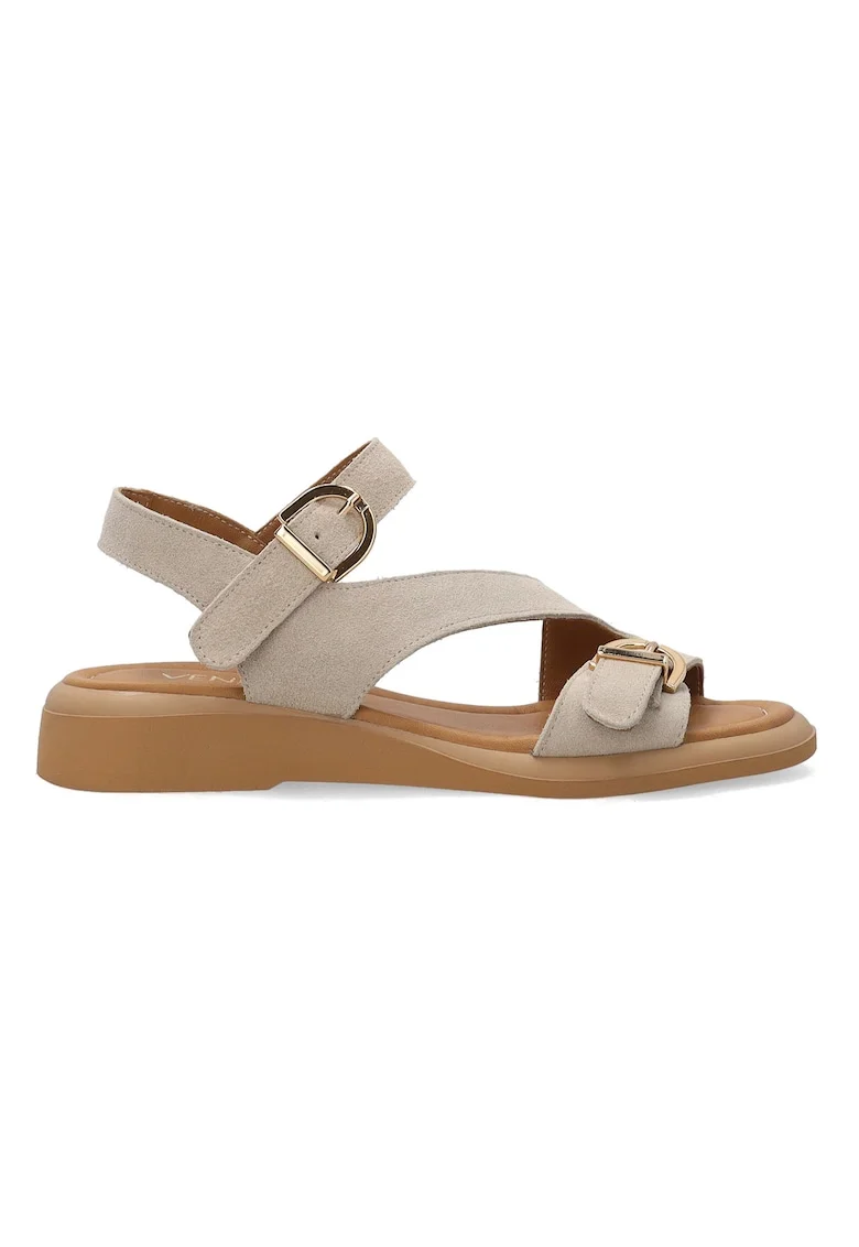 Sandale din piele intoarsa uni cu talpa wedge