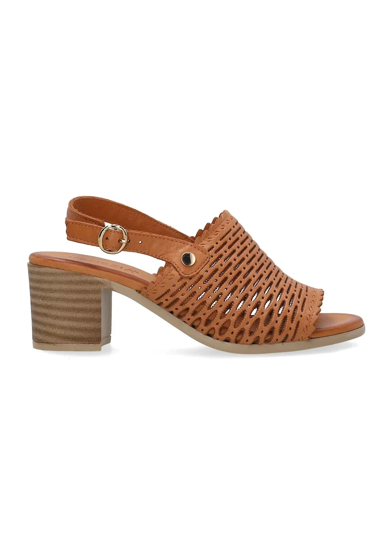 Sandale slingback din piele, cu toc masiv