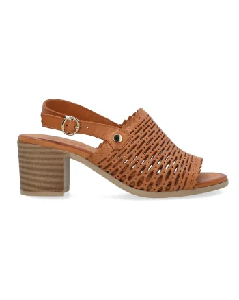 Sandale slingback din piele, cu toc masiv