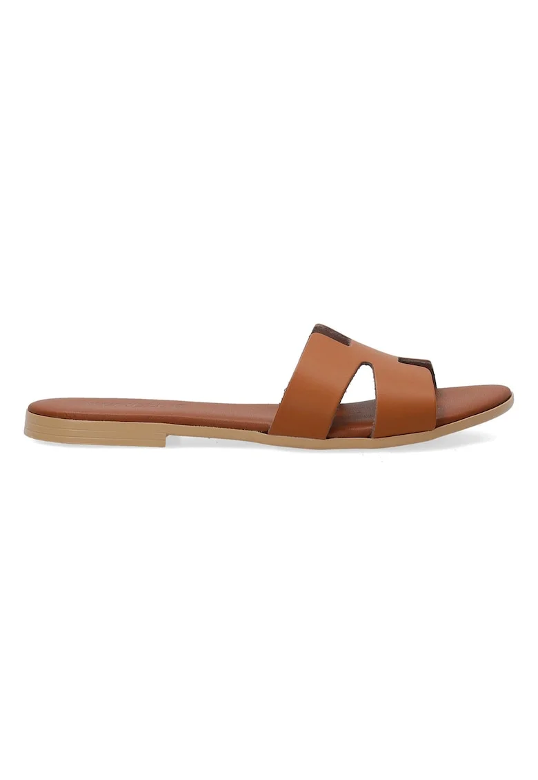 Papuci demi-wedge de piele cu imprimeu uni