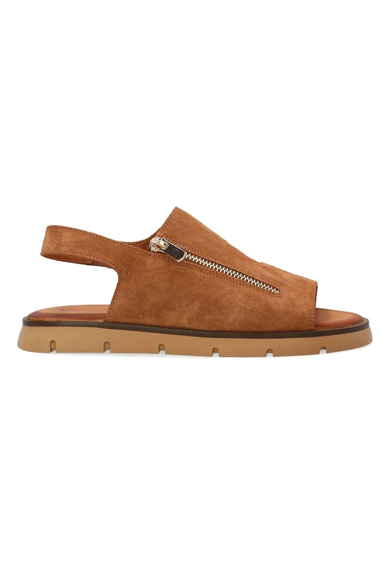 Sandale slingback din piele intoarsa cu fermoar