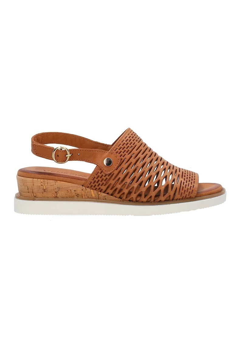 Sandale wedge din piele cu model perforat