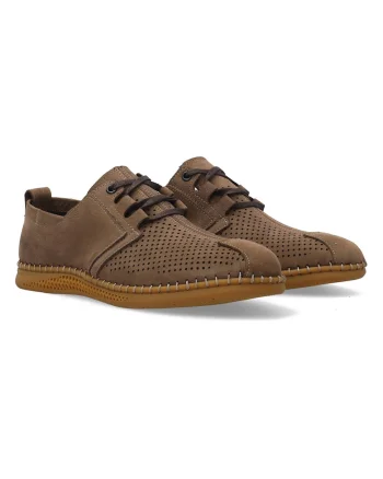 Pantofi casual din piele nubuc cu sireturi cu perforatii decorative