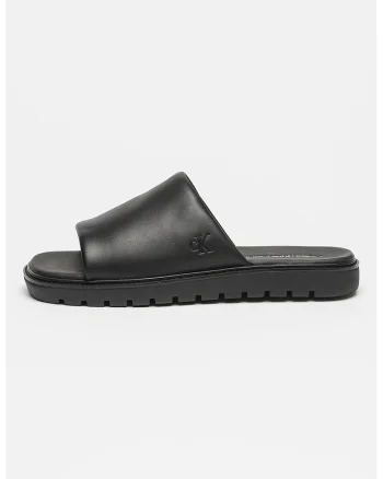 Papuci din piele cu talpa plata, Negru