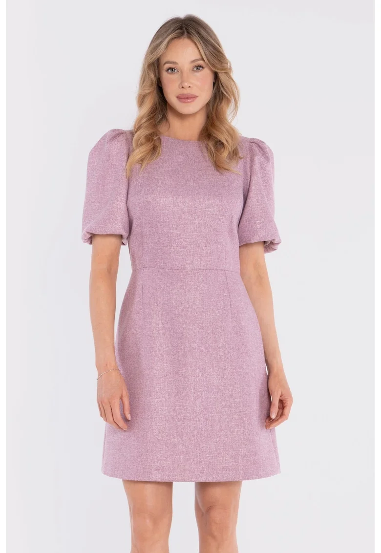 Rochie mini cu maneci bufante,  concept A trois, Piersica, Roz prafuit