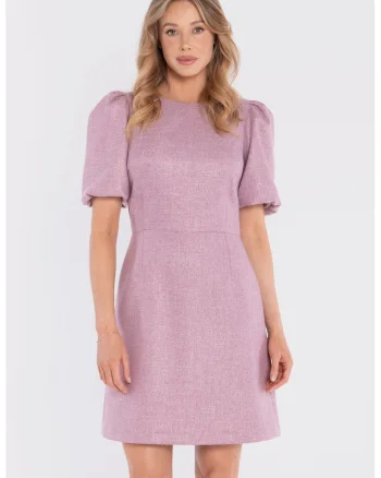 Rochie mini cu maneci bufante,  concept A trois, Piersica, Roz prafuit
