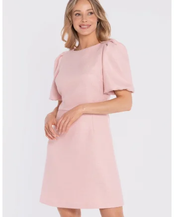 Rochie mini cu maneci bufante,  concept A trois, Piersica, Roz piersica