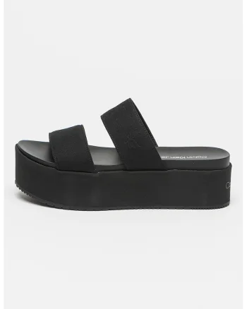 Papuci cu talpa flatform si bareta dubla, Negru