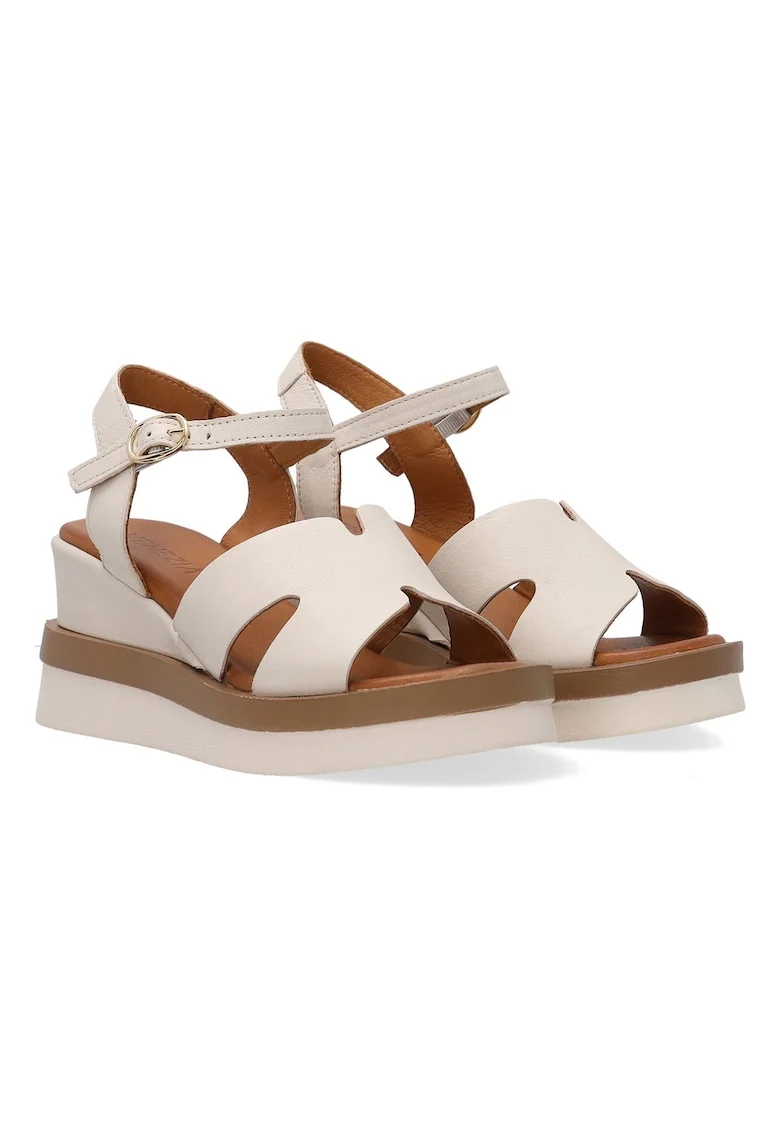 Sandale din piele uni cu talpa wedge