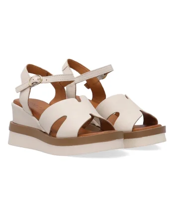 Sandale din piele uni cu talpa wedge
