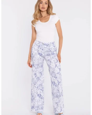 Pantaloni largi cu imprimeu tip napa,  concept A trois, Model 1, Albastru
