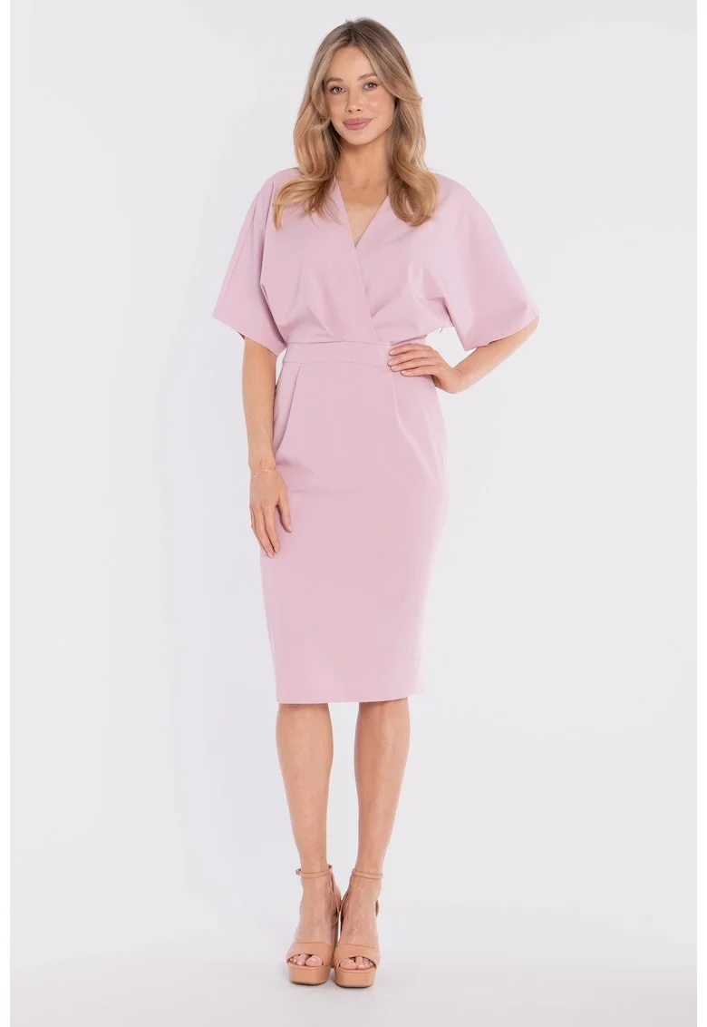 Rochie midi cu decolteu cache-coeur,  concept A trois, Bej, Lila