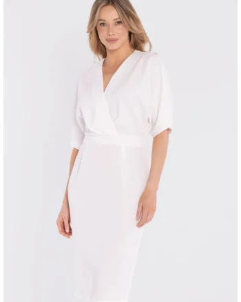 Rochie midi cu decolteu cache-coeur,  concept A trois, Bej, Ecru