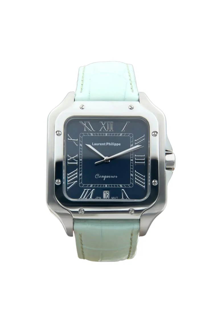 Ceas bărbaresc  Conqueror, cadran albastru safir, curea piele de vacă Nude Mint, mecanism quartz, inox