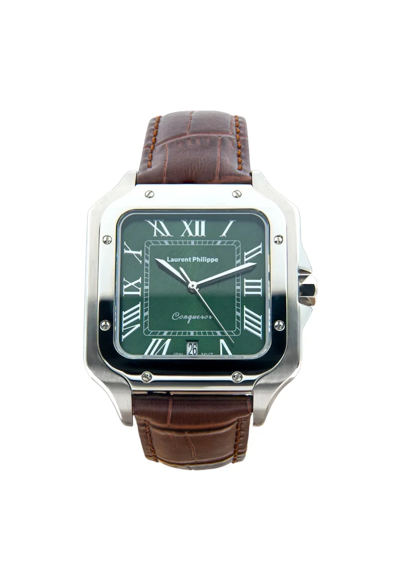 Ceas bărbați  Conqueror Emerald, cadran verde smarald, curea piele maro, mecanism quartz, inox