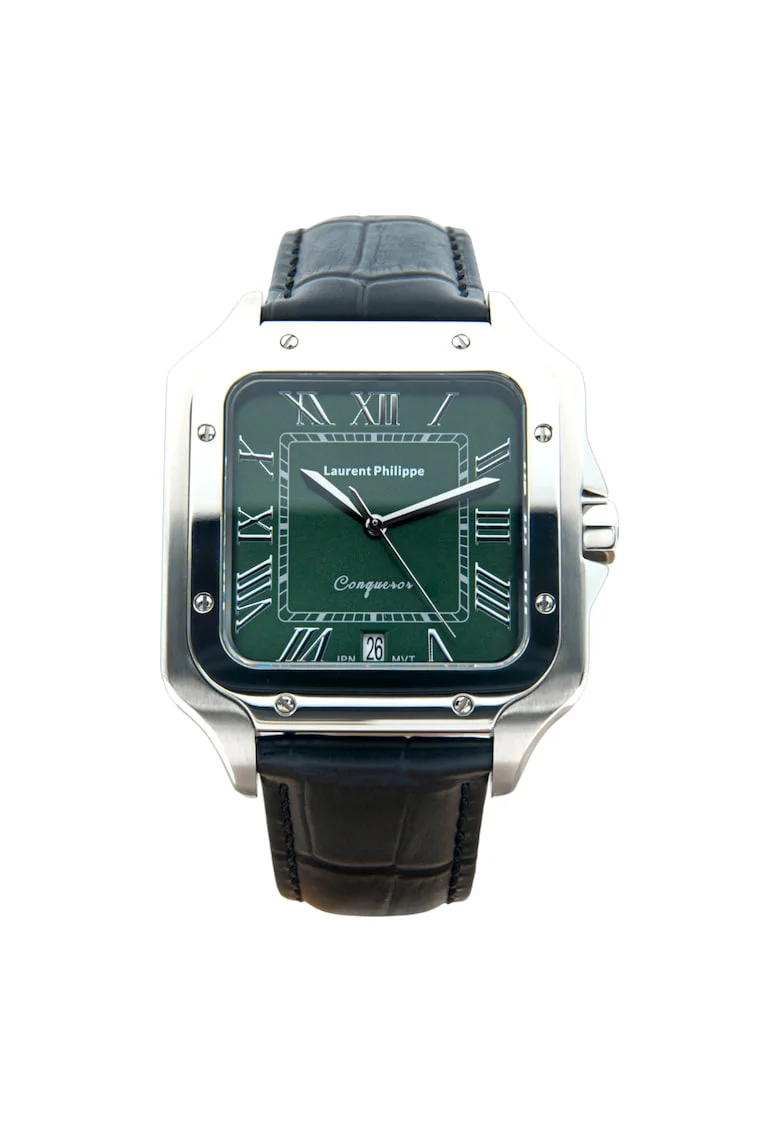 Ceas bărbați  Conqueror Emerald Phantom, inox, cristale safir, verde smarald, curea piele neagră