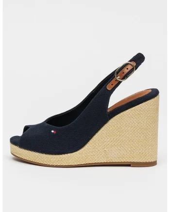 Sandale slingback cu talpa wedge Flag, Maro/Bleumarin
