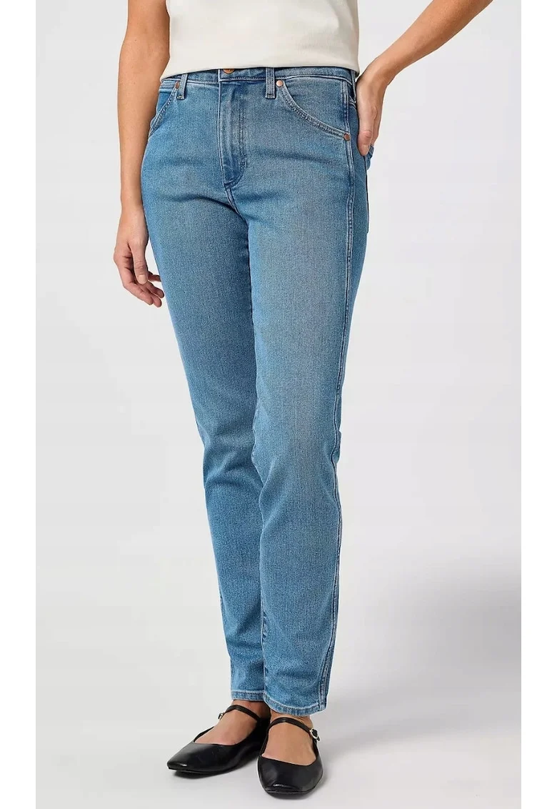 Blugi dama  Piper, talie inalta, slim leg, albastru, bumbac/poliester/elastan