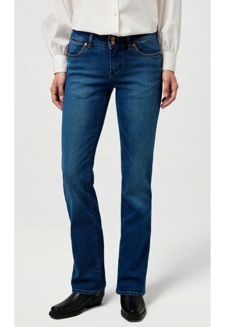 Blugi dama  evazati, albastru inchis, denim elastic, bumbac/poliester/elastan