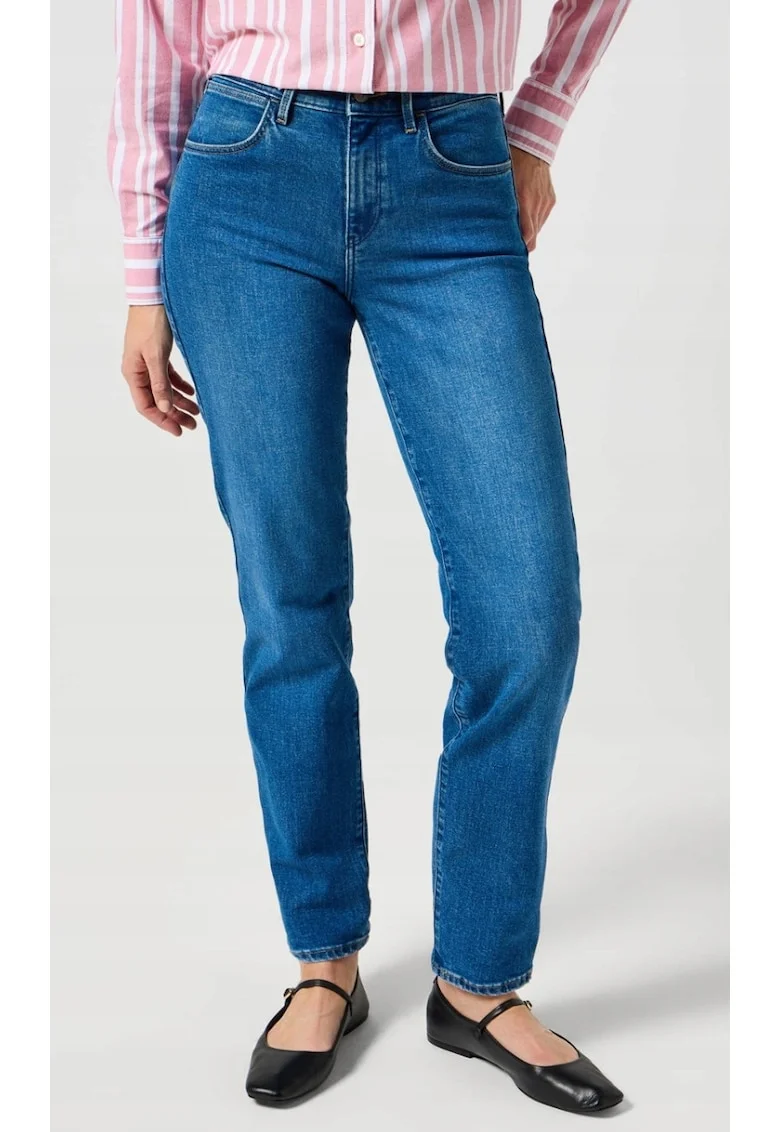 Blugi dama  Straight, albastru inchis, bumbac/poliester/elastan, talie medie