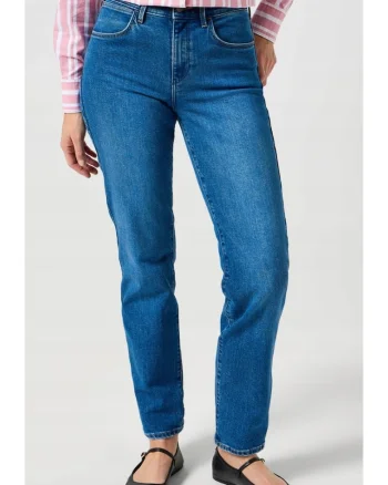 Blugi dama  Straight, albastru inchis, bumbac/poliester/elastan, talie medie