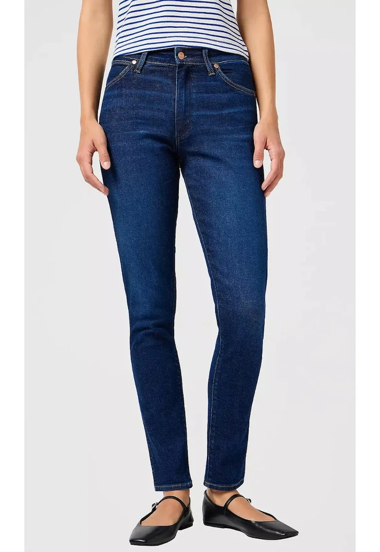 Blugi dama  Sienna, skinny, bleumarin, bumbac cu elastan, talie usor ridicata, lungime 7/8