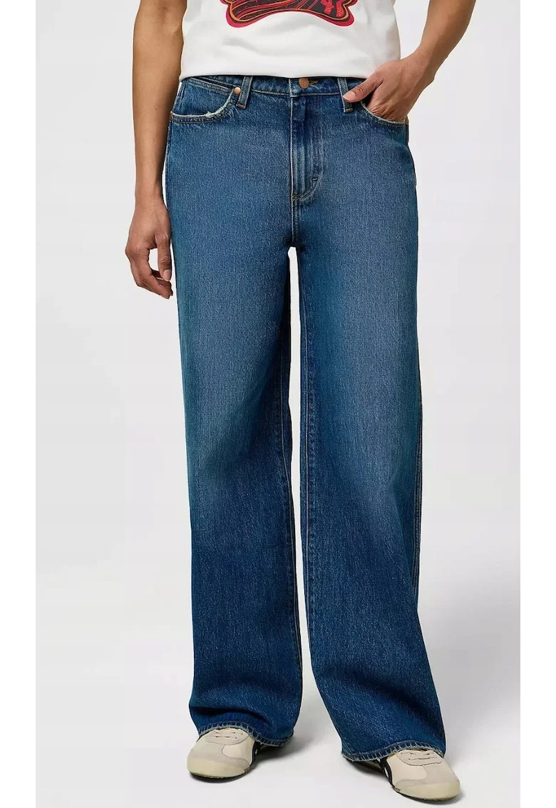 Blugi dama  Loose Straight, talie inalta, croiala larga, albastru inchis, bumbac|elastan,