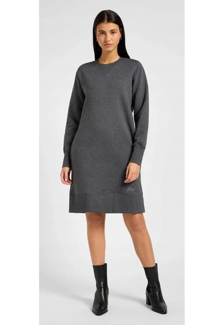 Rochie lunga,  Raglan Sweatshirt Dress, gri, bumbac cu poliester, doua buzunare laterale