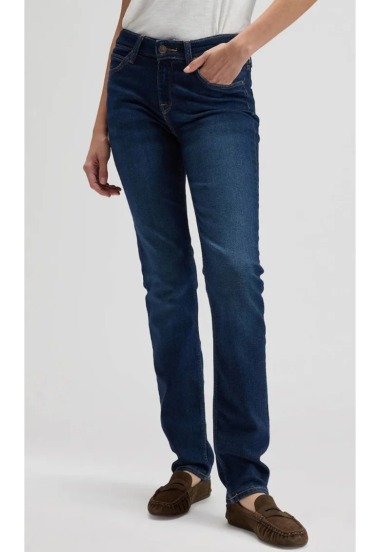 Blugi dama  Marion Straight, albastru inchis, denim elastic, talie medie