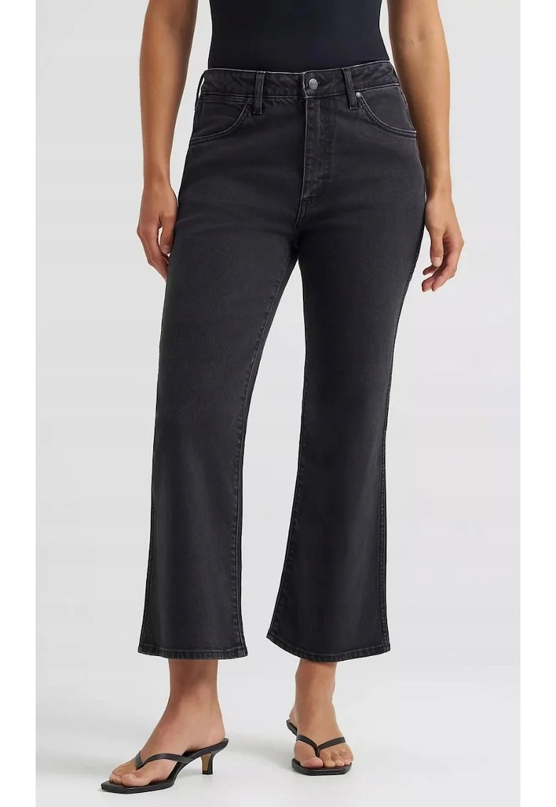 Blugi dama  Kick Flare, evazati, negru, denim elastic, talie inalta, bumbac/elastan,