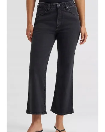 Blugi dama  Kick Flare, evazati, negru, denim elastic, talie inalta, bumbac/elastan,
