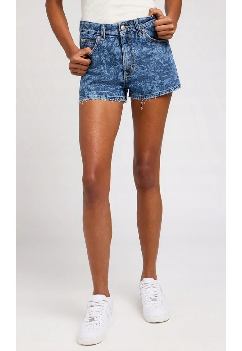 Pantaloni scurti dama,  talie inalta, albastru inchis, bumbac|lyocell|elastan,