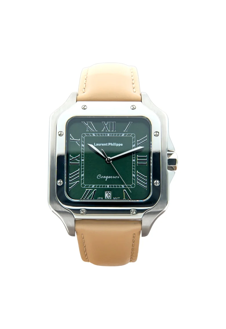 Ceas bărbați  Conqueror Emerald, cadran verde smarald, curea piele bej, inox
