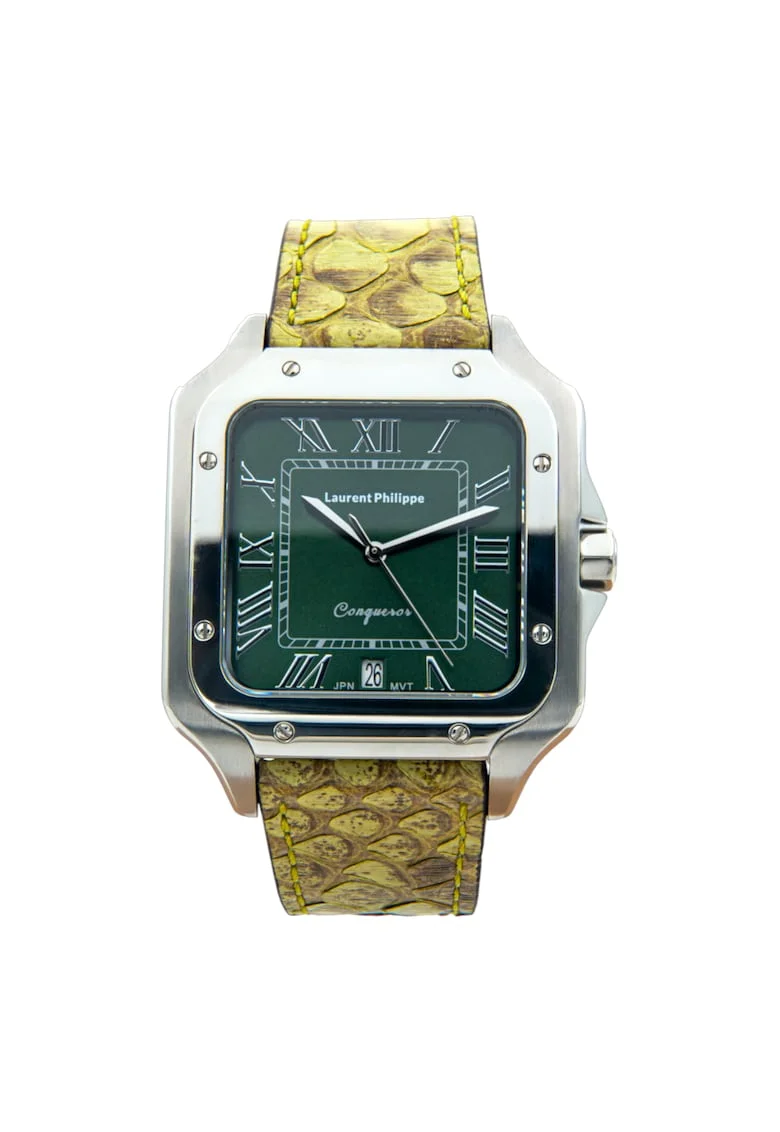 Ceas bărbați  Conqueror Emerald, cadran smarald, curea piele Toxic Lizard, inox