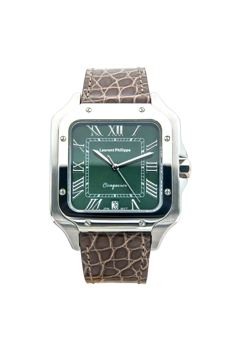 Ceas bărbați  Conqueror Emerald, cadran verde smarald, curea din piele de crocodil, inox
