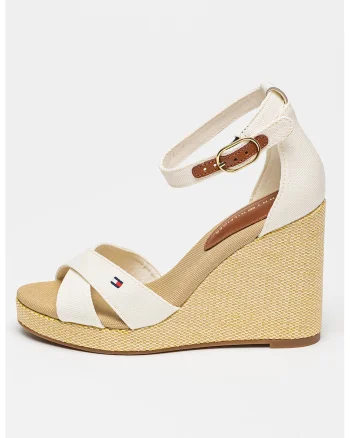 Sandale cu talpa wedge si broderie logo, Alb