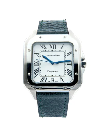 Ceas bărbațesc  Conqueror, cadran alb, curea piele de strut verde Notturno, mecanism quartz, inox