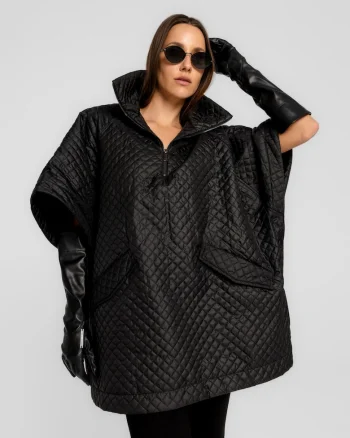 Poncho supradimensionat cu model matlasat Lace, Negru