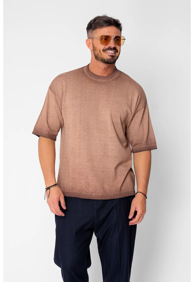 Tricou tricotat cu efect prespalat Brown 21617, Maro